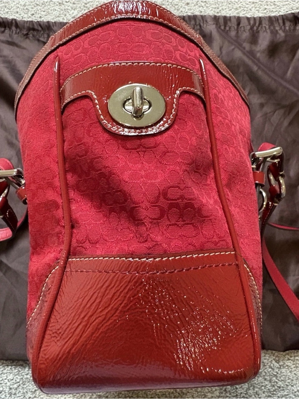 Coach Gallery Y2K Rare Cherry Red Signature Little “c” Monogram Medium Tote Bag - Picture 6 of 12